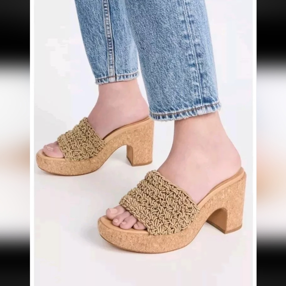 Vince Womens Nicki Croche Taupe Platform Sandals Shoes 8.5 Medium